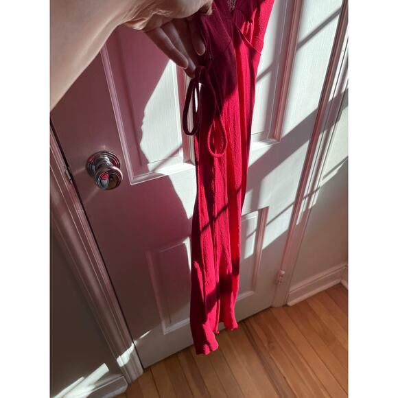 Reformation Red Wrap Midi Dress XS | Sexy Deep V Neck Sleeveless Crepe | US Made - Picture 5 of 8